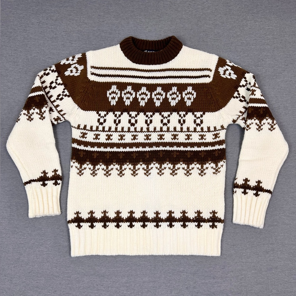 Vintage Brown and Cream Patterned Men's Sweater